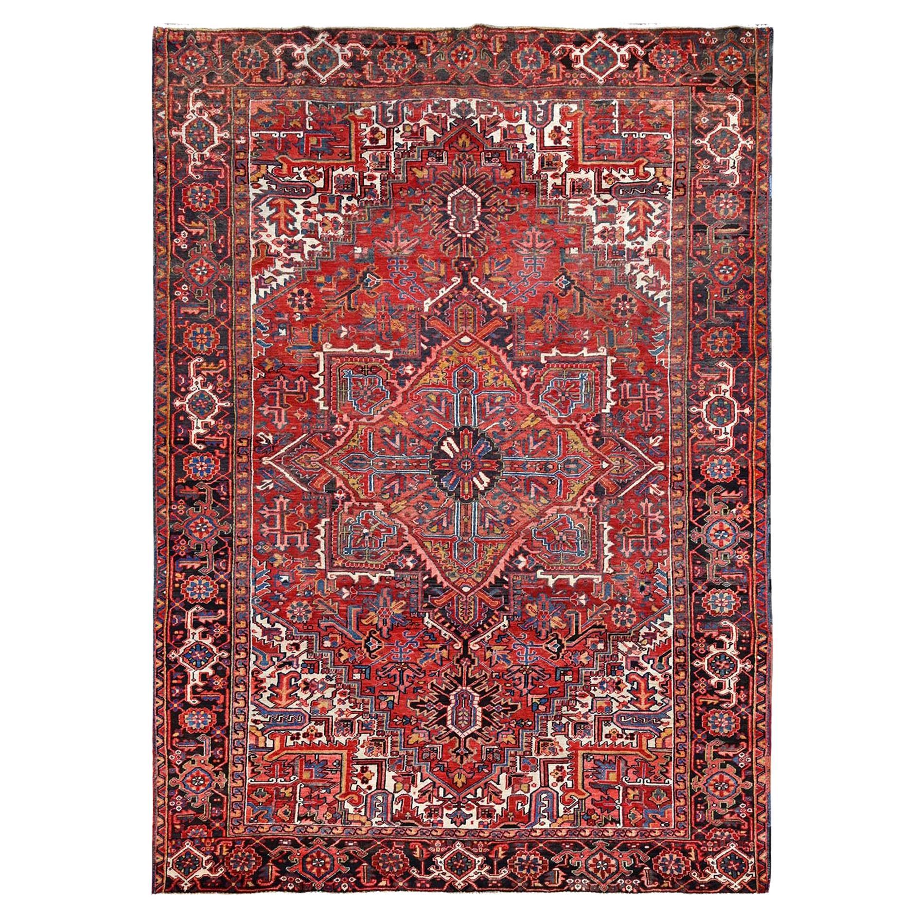 Red Vintage Persian Heriz Good Condition Rustic Feel Worn Wool Hand ...