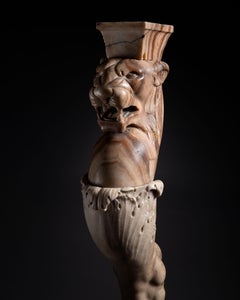 Imperial Roman Banded Alabaster and Marble Table Leg of a Gnarling Panther