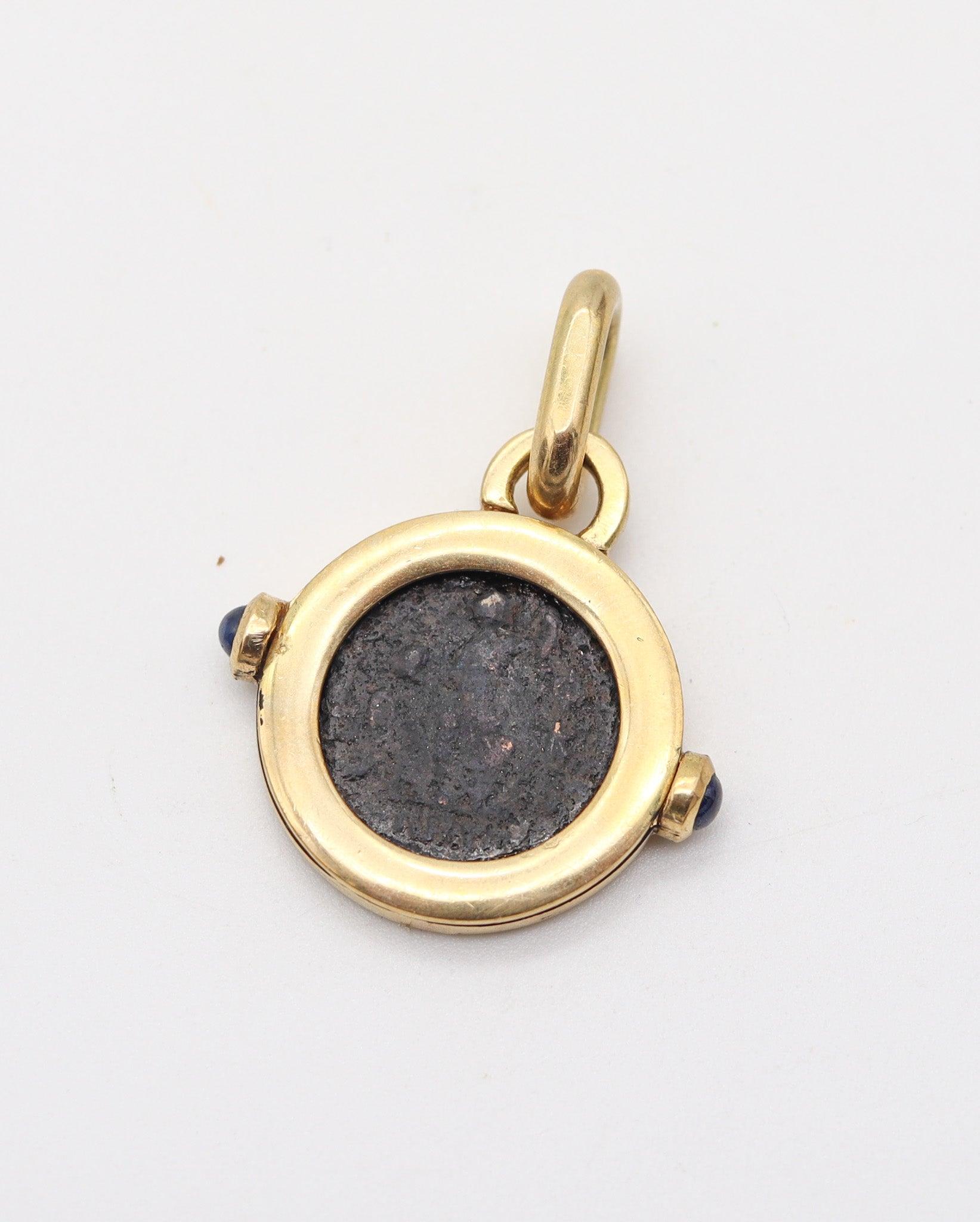 IMPERIAL ROME 320 AD Kaiser Konstantin Münze Anhänger in 18Kt Gold & Saphiren Damen im Angebot