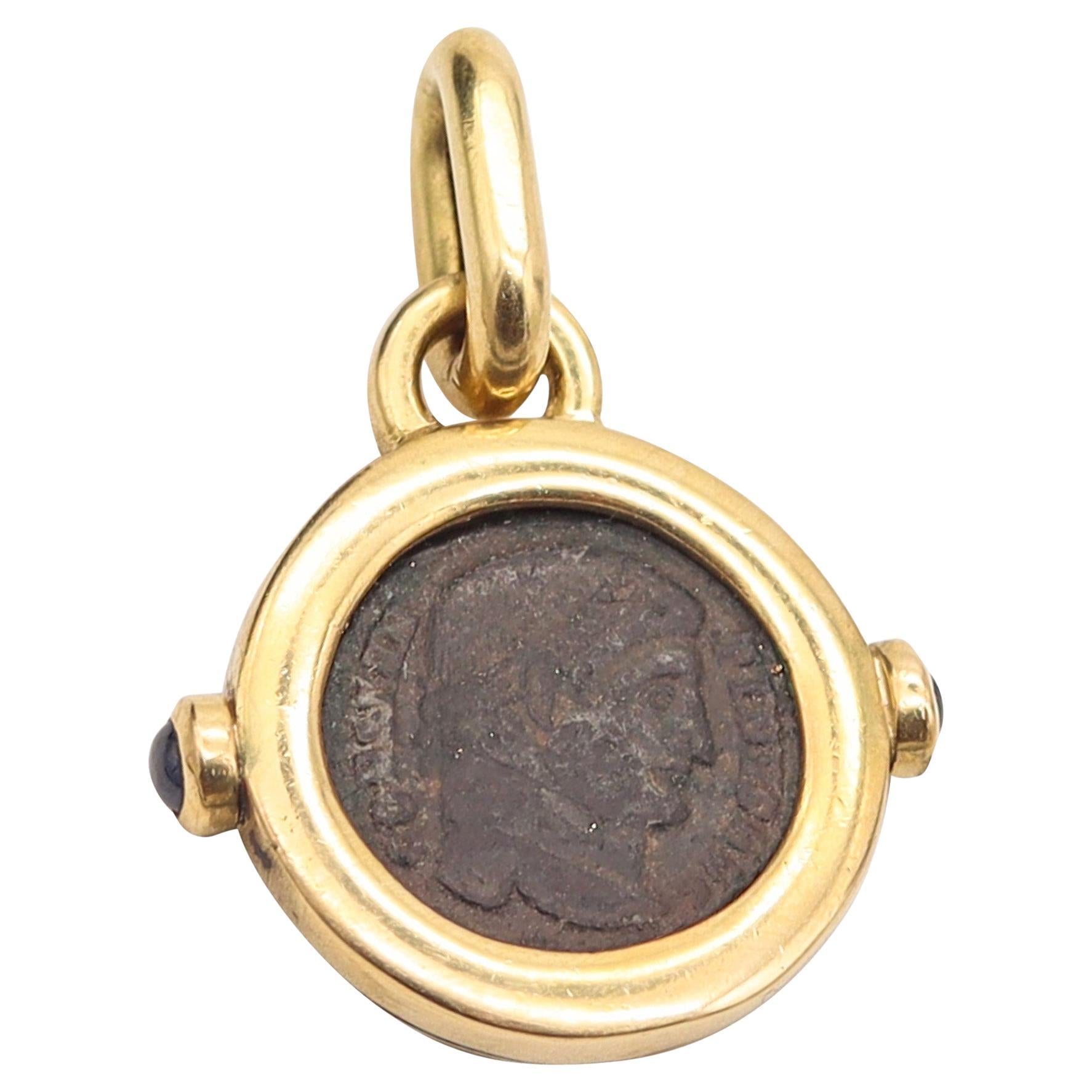 IMPERIAL ROME 337 AD Constantine Antique Coin Pendant In 18Kt Gold
Sapphires