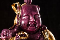 Imperial Gold Buddha ridente con bambini Massive Ruby Carved & Gold Vermeil