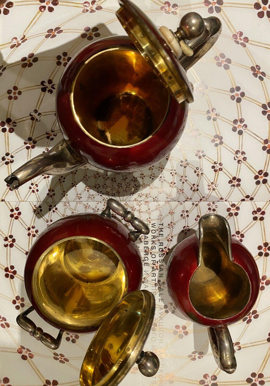 Imperial Russia c1895 Silver/Enamel Tea Set “Seasons” by I. Morozov, Kvetkovsky For Sale 5