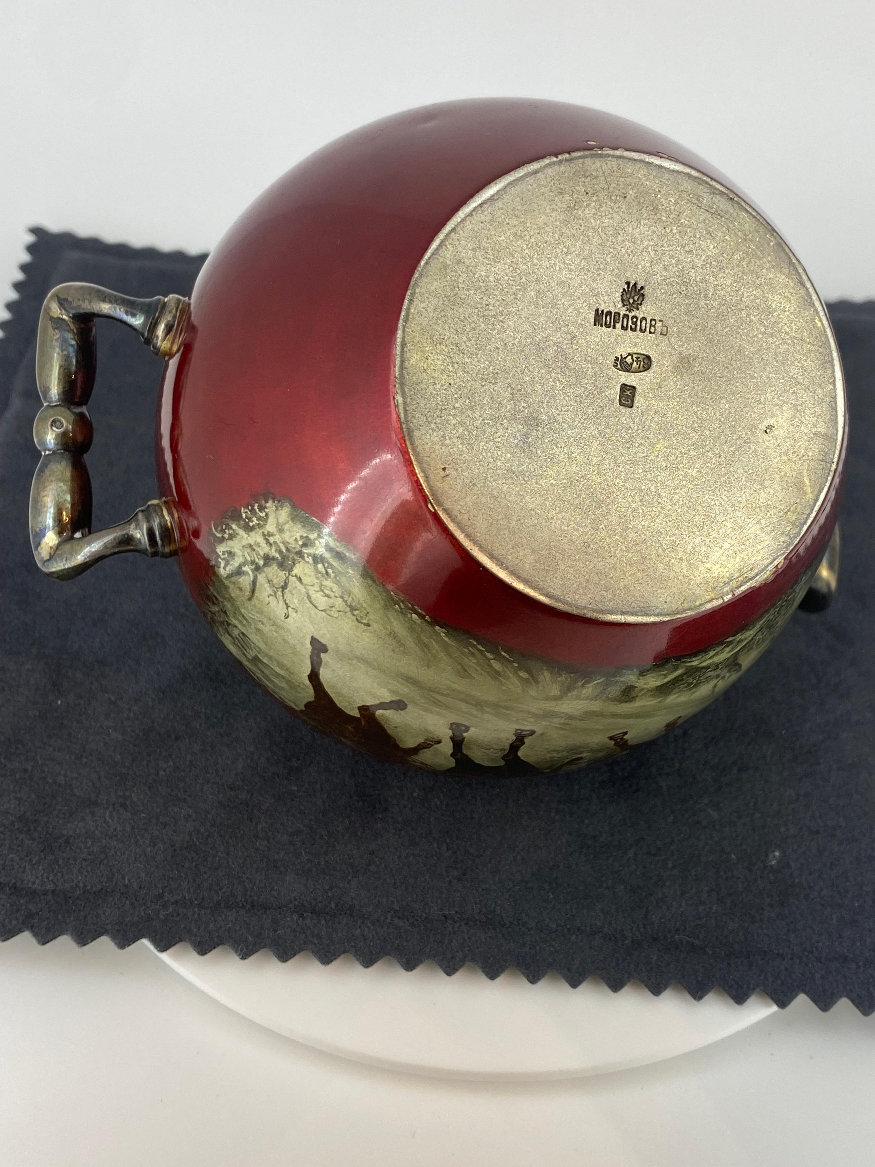 Imperial Russia c1895 Silver/Enamel Tea Set “Seasons” by I. Morozov, Kvetkovsky For Sale 9