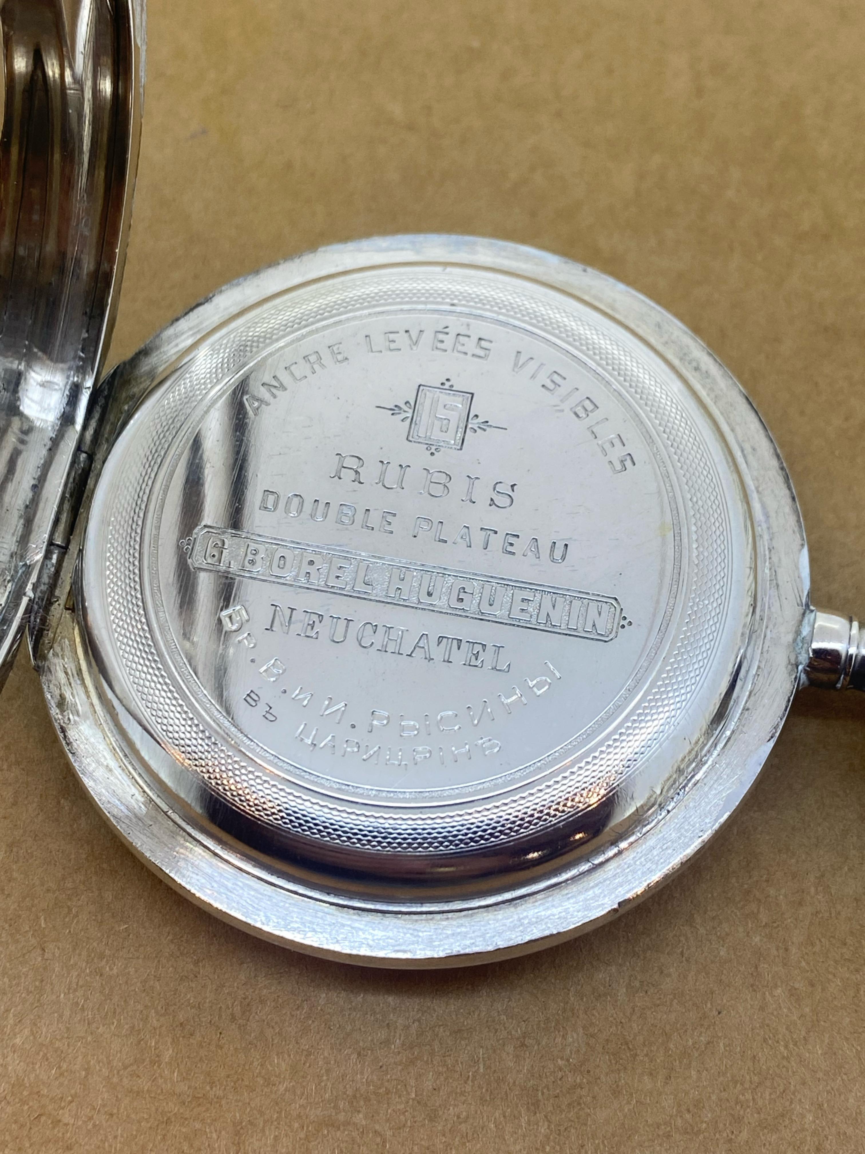 Imperial Russia c1903 Borel Huguenin 84 Silber 60mm Taschenuhr von Bros. Risin (Zarenreich)