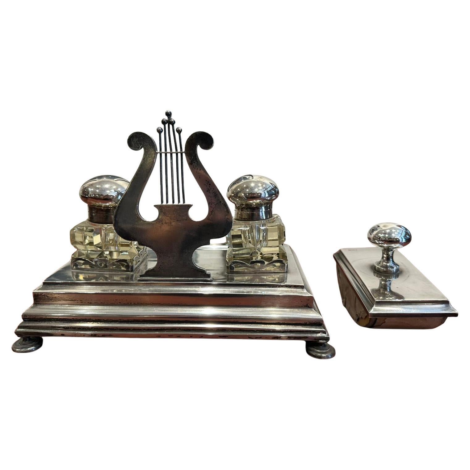 Imperial Russia, c1905 84 Silver Desk Stand, 2 Inkwells, Blotter. St Petersburg. For Sale