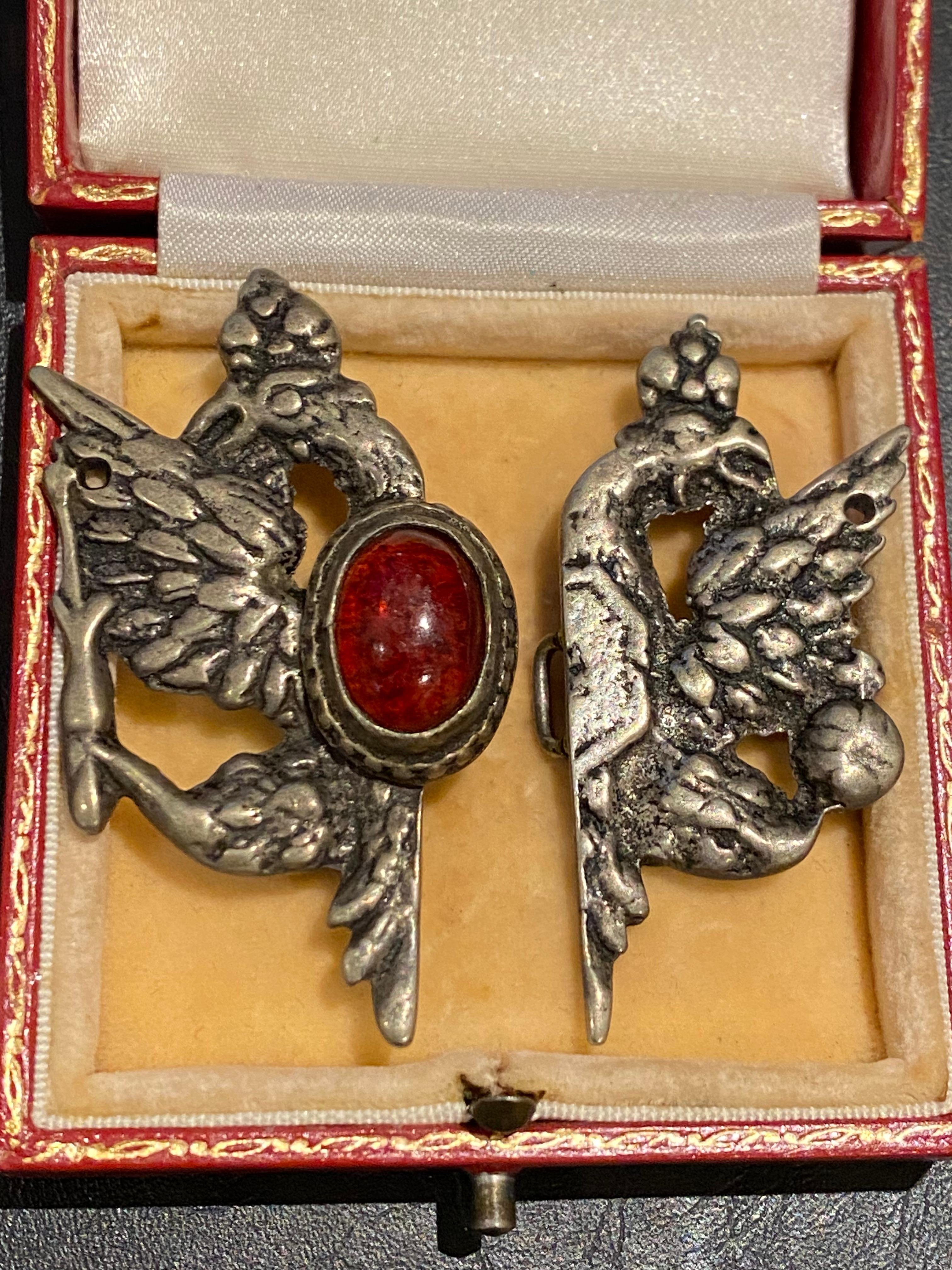 Women's or Men's Imperial Russia Double Headed Eagle Red Glass Belt Buckle, c1900's WWI. For Sale