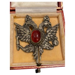 Antique Imperial Russia Double Headed Eagle Red Glass Belt Buckle, c1900's WWI.