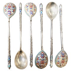Antique Imperial Russian .84 Silver Cloisonné Enamel Spoons