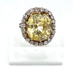 Imperial Russian Antique 23 Carat Untreated Yellow Sapphire & Diamond Halo Ring
