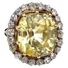Imperial Russian Antique 23 Carat Untreated Yellow Sapphire & Diamond Halo Ring