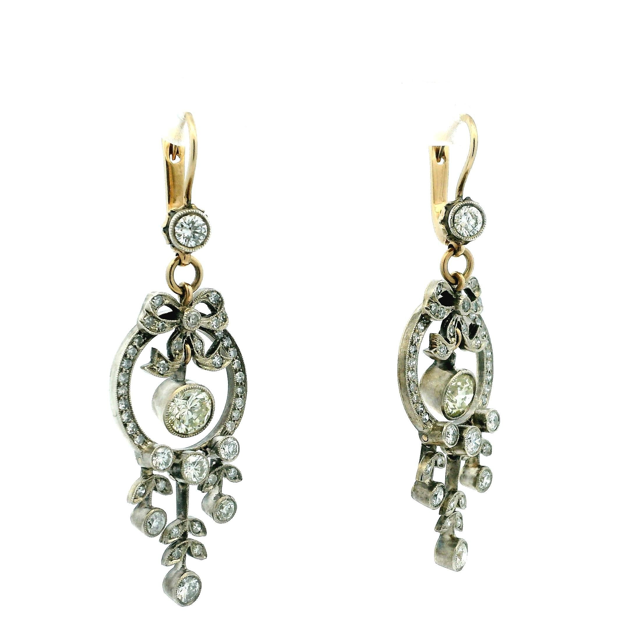 Old European Cut Imperial Russian Belle Époque Old European-Cut Diamond Drop Earrings (8ct) For Sale