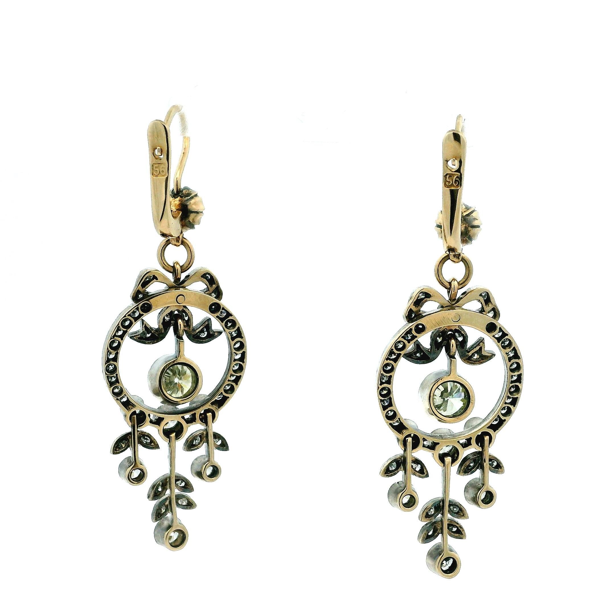 Imperial Russian Belle Époque Old European-Cut Diamond Drop Earrings (8ct) In Excellent Condition For Sale In Miami, FL