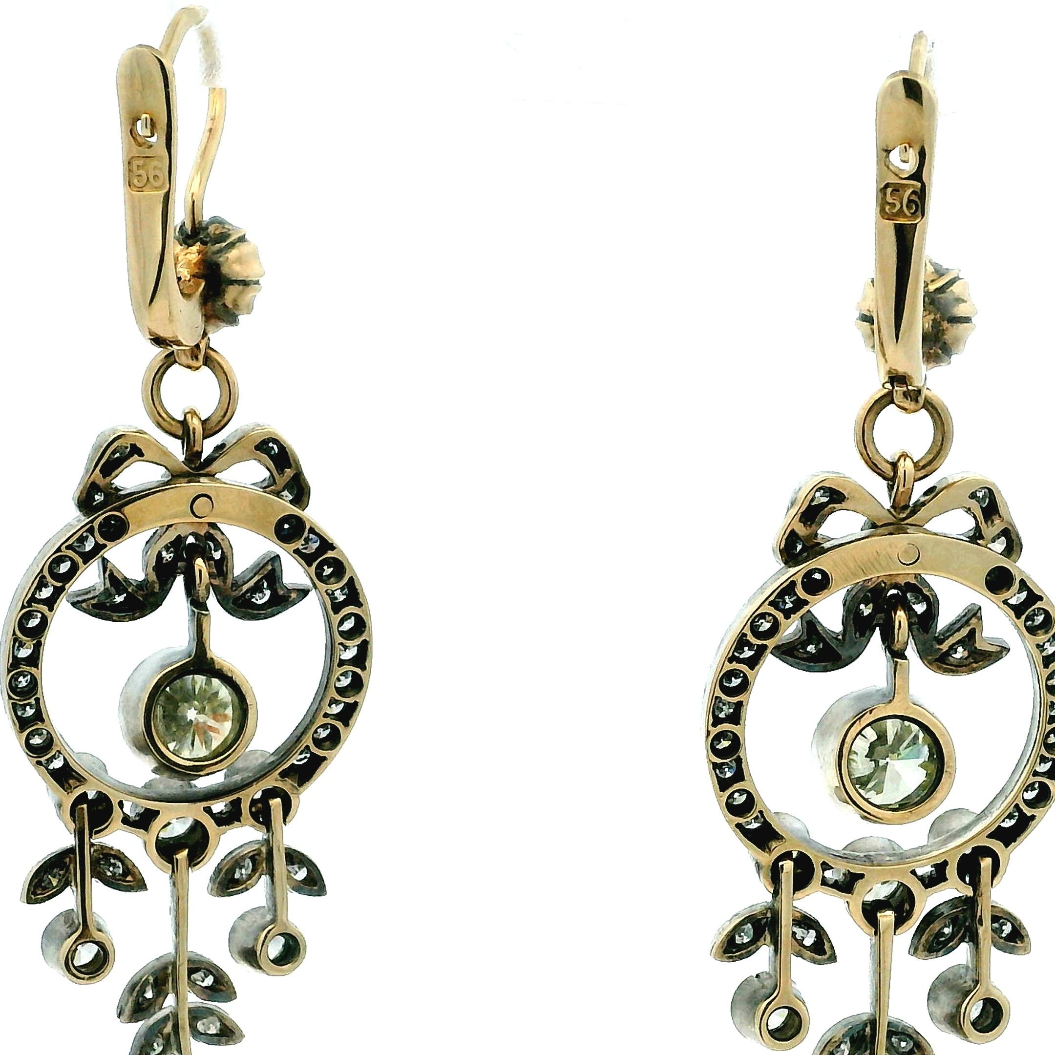 Women's Imperial Russian Belle Époque Old European-Cut Diamond Drop Earrings (8ct) For Sale