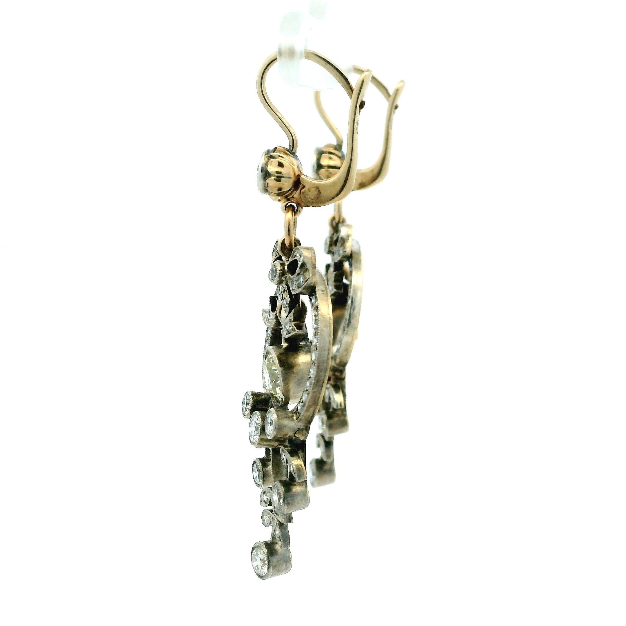 Imperial Russian Belle Époque Old European-Cut Diamond Drop Earrings (8ct) For Sale 1