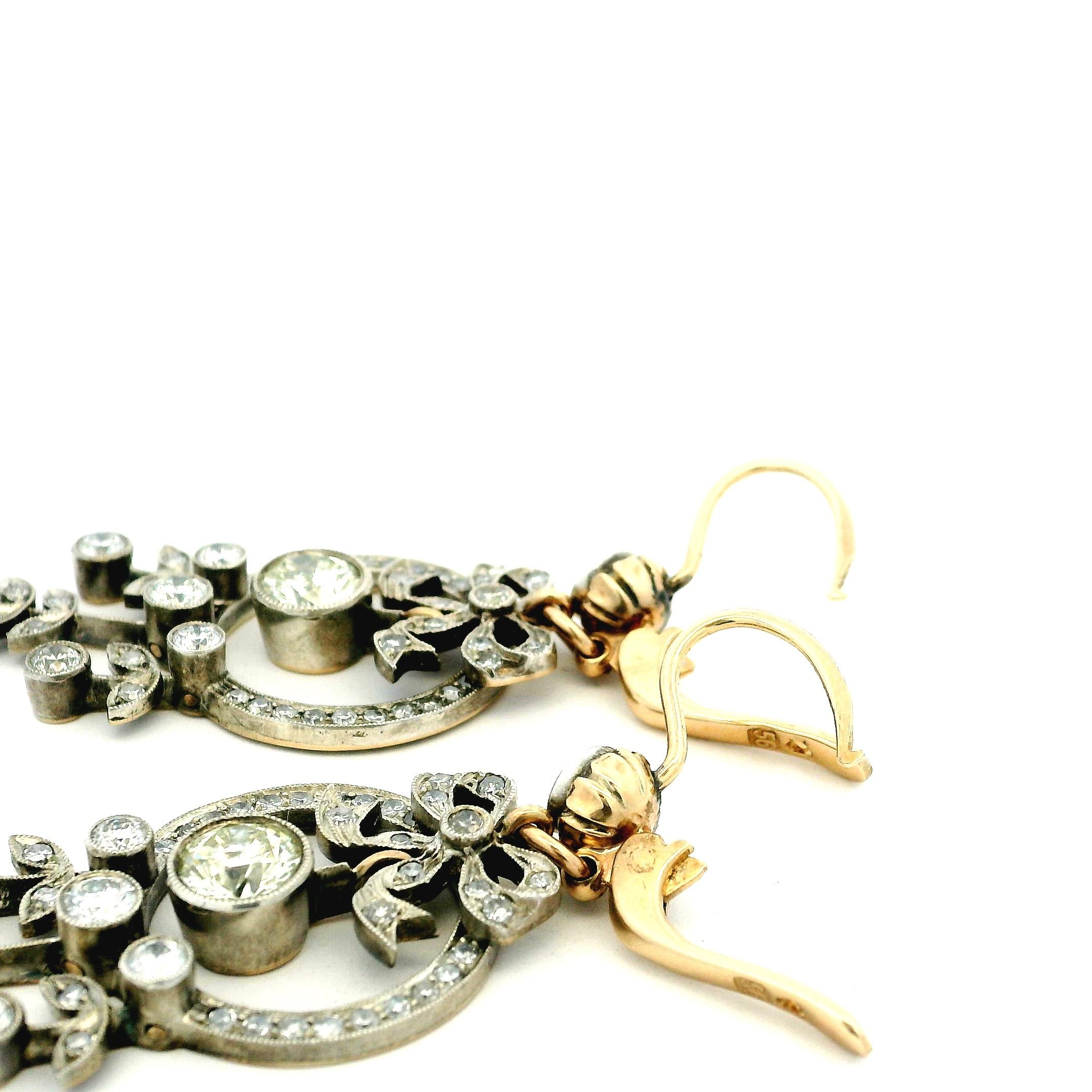 Imperial Russian Belle Époque Old European-Cut Diamond Drop Earrings (8ct) For Sale 4