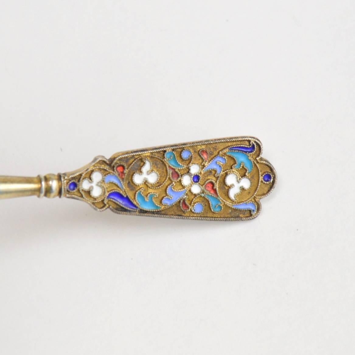 Imperial Russian Cloisonné Enamel and Gilt Silver Fork Moscow, 19th Century For Sale 1