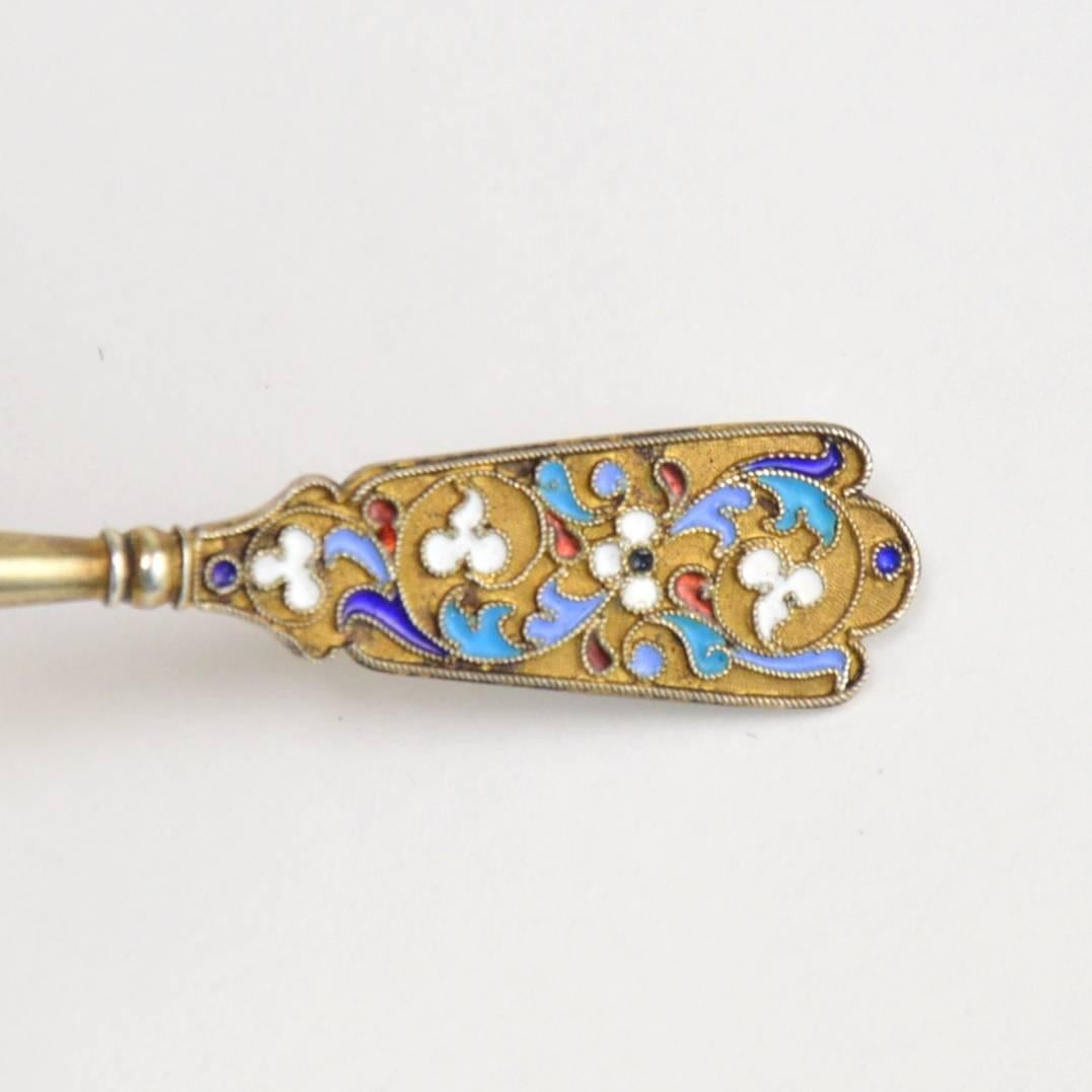 Imperial Russian Cloisonné Enamel and Gilt Silver Fork Moscow, 19th Century For Sale 2