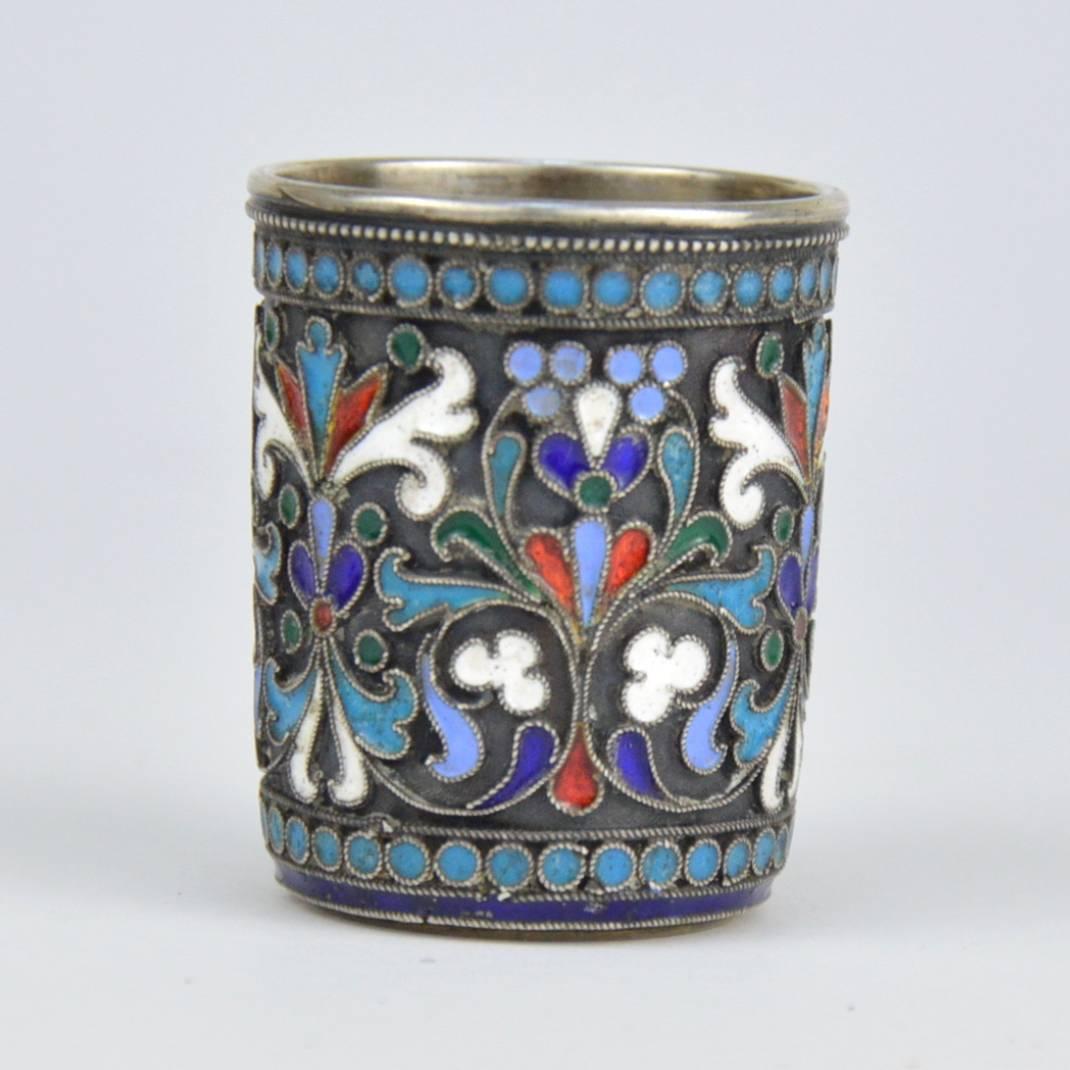 Cloissoné Imperial Russian Cloisonné Enamel and Silver Beaker, Moscow, 19th Century