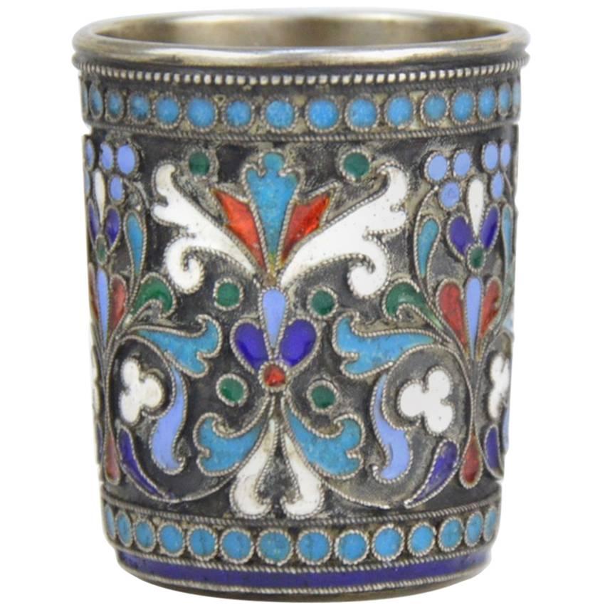 Imperial Russian Cloisonné Enamel and Silver Beaker, Moscow, 19th Century