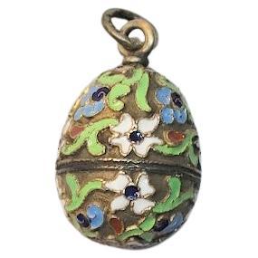 Imperial Russian Cloisonne Enamel Egg Pendant, Workmaster Feodor Afanasiev