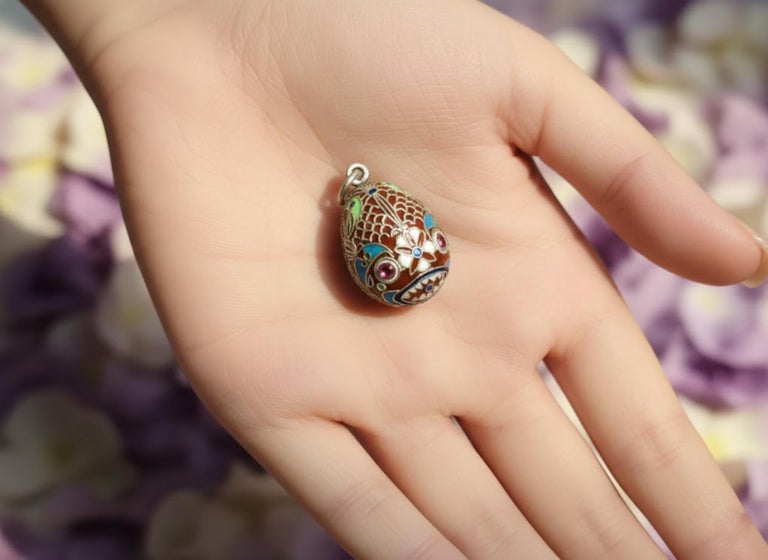 Pendentif Style Fabergé, Oeuf Couronne Impériale Russe, Citrine Violette Et émail