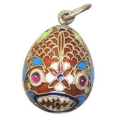 Imperial Russian Cloisonne Enamel Egg Pendant, Workmaster Ivan Khlebnikov