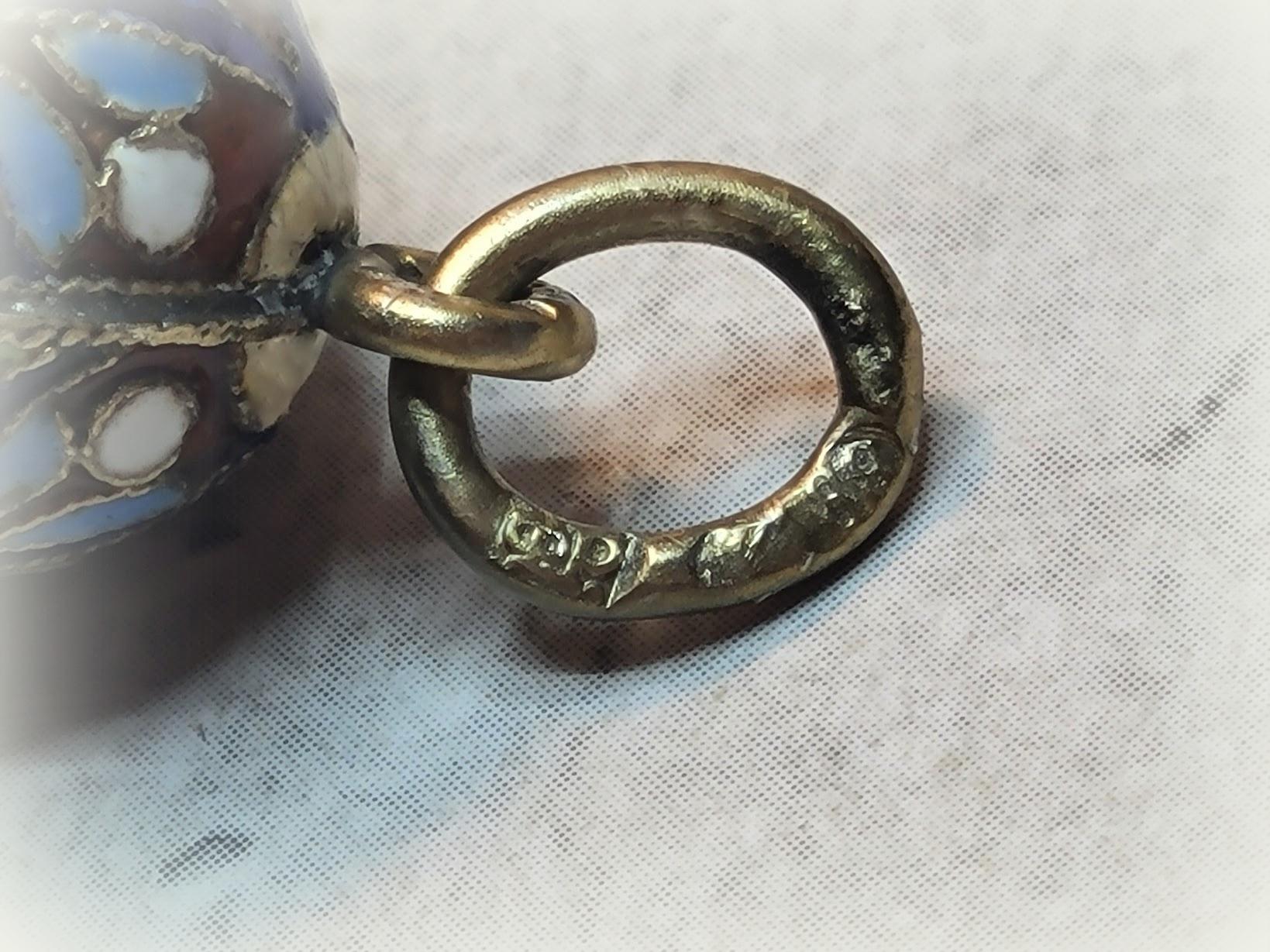 Imperial Russian Cloisonne Enamel Egg Pendant, Workmaster Ruch Feodor Andreevich In Good Condition In Chesterland, OH