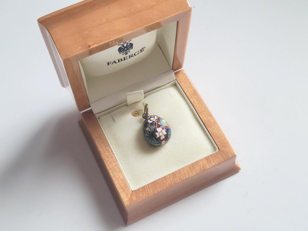 Imperial Russian Cloisonne Enamel Egg Pendant, Workmaster Ruch Feodor Andreevich 1