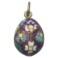 Vintage Imperial Russian Cloisonne Enamel Egg Pendant, Workmaster Ruch Feodor Andreevich