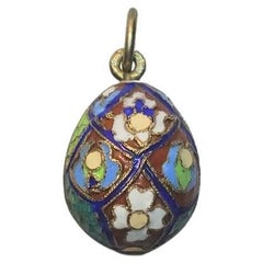 Antique Imperial Russian Cloisonne Enamel Egg Pendant, Workmaster Ruch Feodor Andreevich