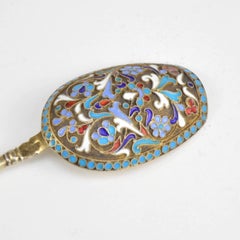 Imperial Russian Cloisonné Enamel & Gilt Silver Caddy Spoon, Moscow 19th Century