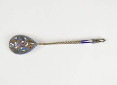 Imperial Russian Cloisonné Enamel & Gilt Silver Caddy Spoon, Moscow 19th Century