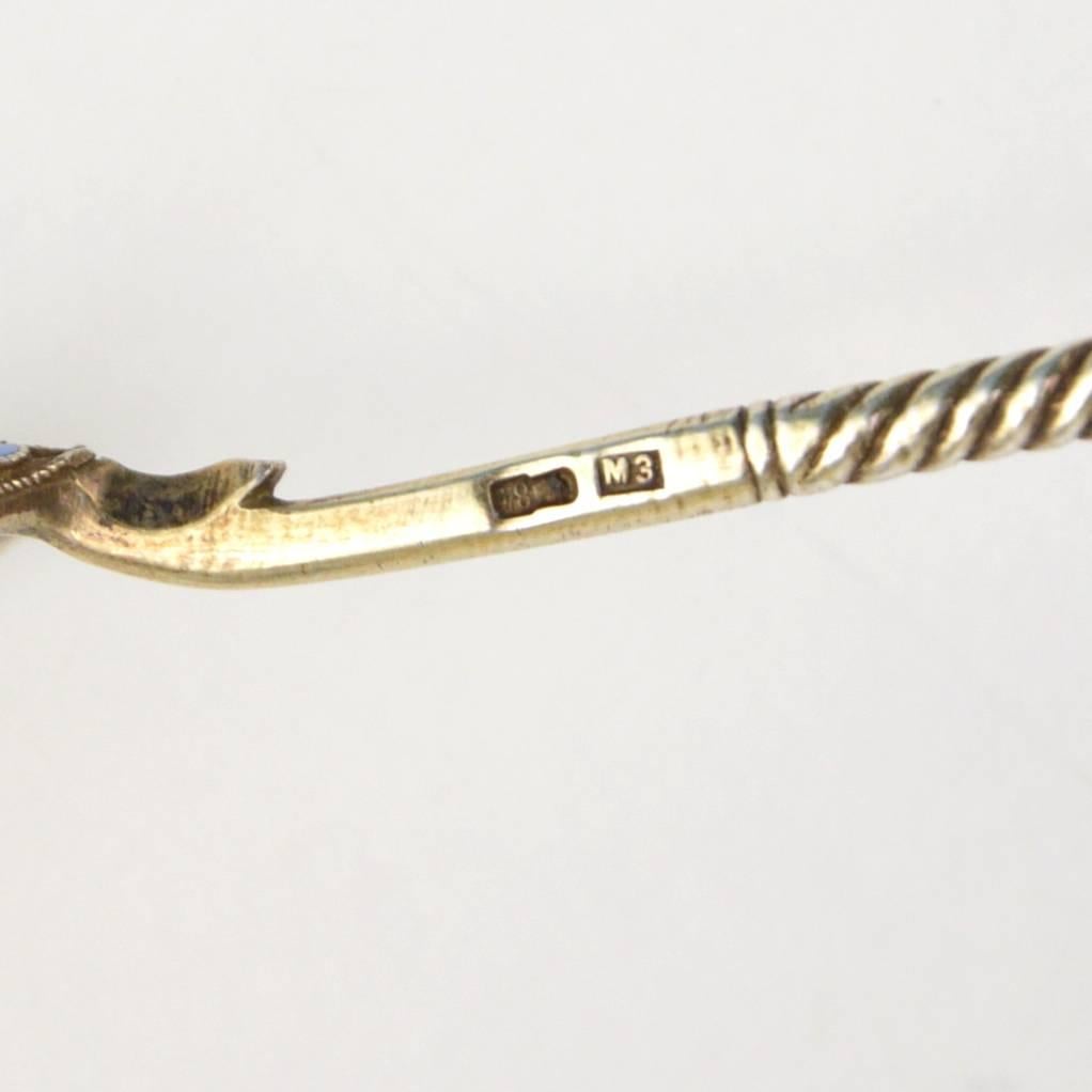 Imperial Russian Cloisonné Enamel & Gilt Silver Caddy Spoon, Moscow 19th Century For Sale 2