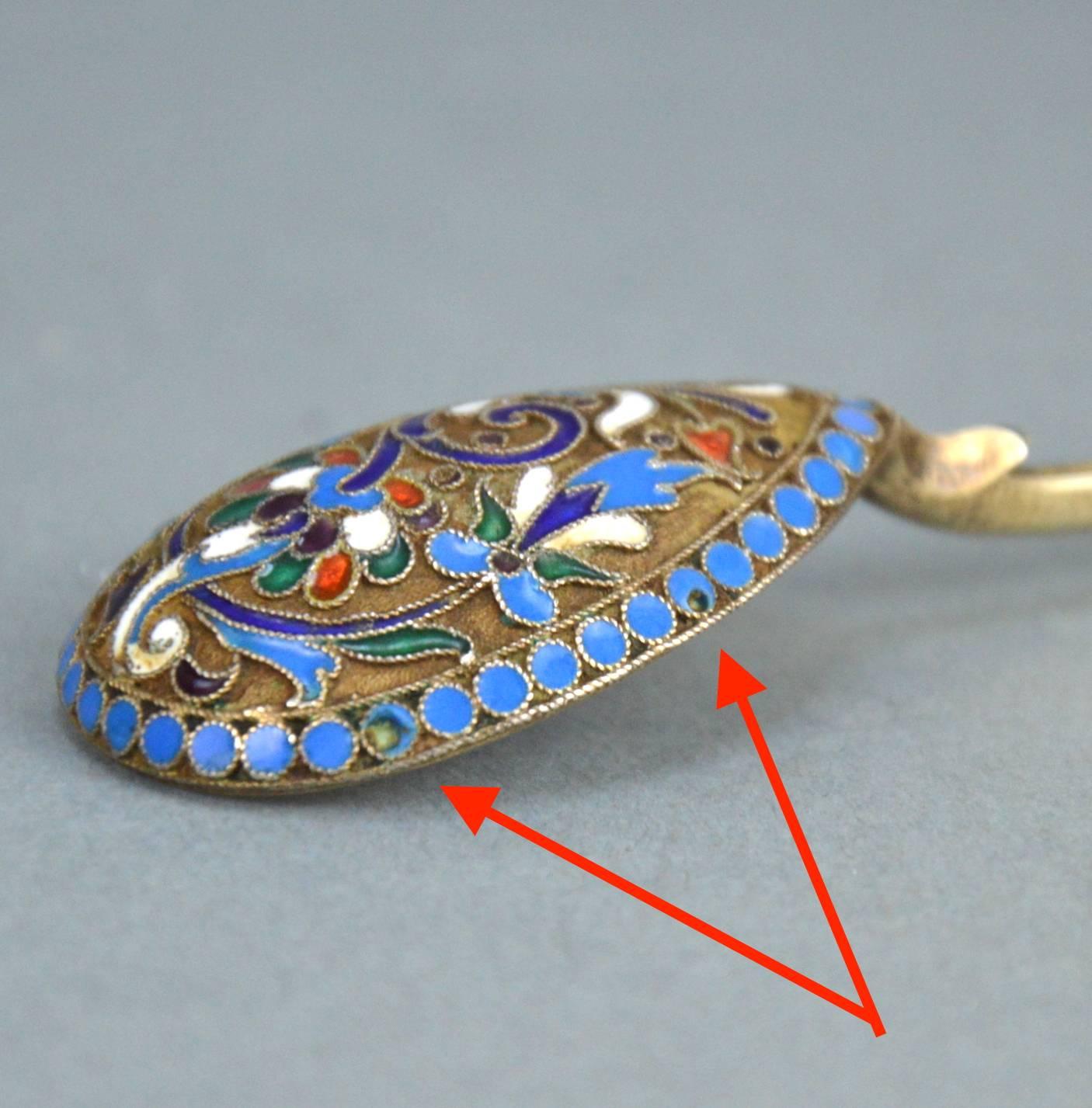 Imperial Russian Cloisonné Enamel & Gilt Silver Caddy Spoon, Moscow 19th Century For Sale 3