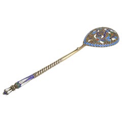 Imperial Russian Cloisonné Enamel & Gilt Silver Caddy Spoon, Moscow 19th Century