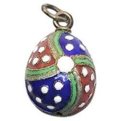 Imperial Russian Cloisonne Polka Dot Egg Pendant, Workmaster Ivan Khlebnikov