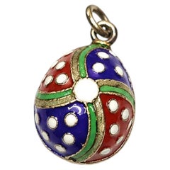 Imperial Russian Cloisonne Polka Dot Egg Pendant, Workmaster Ivan Khlebnikov
