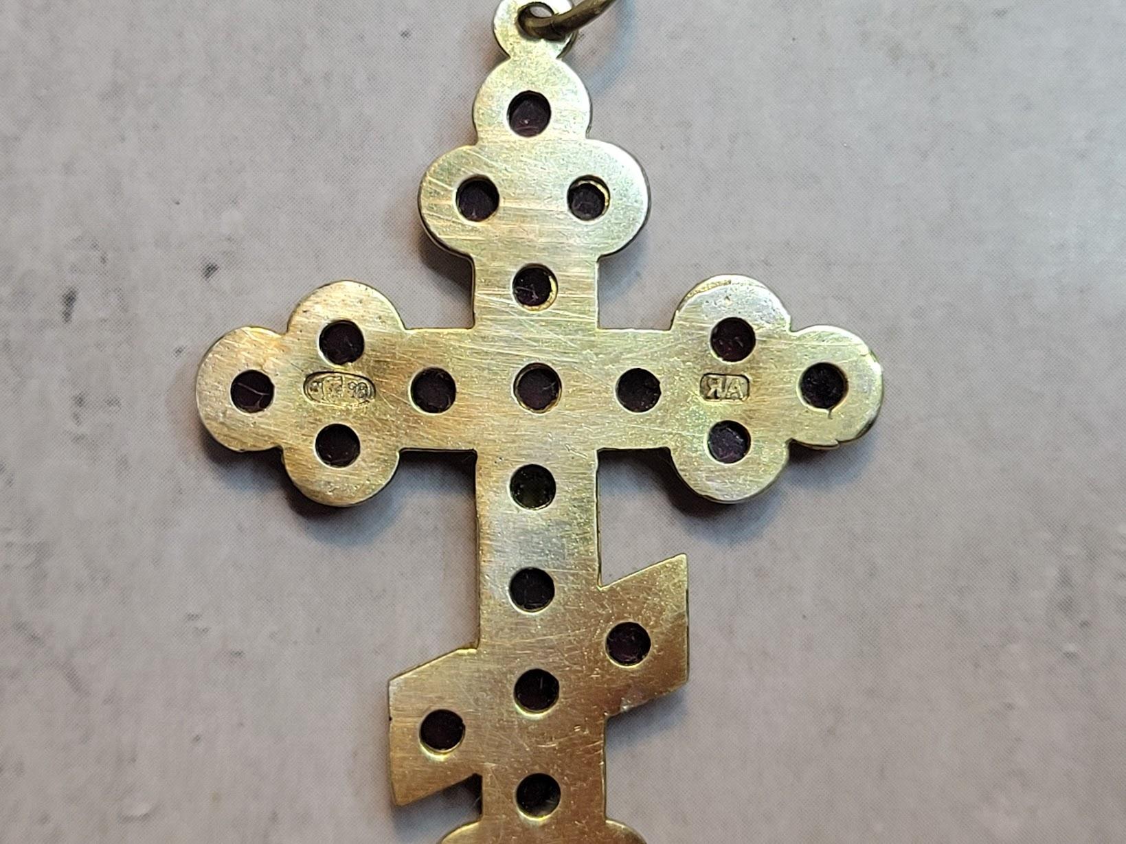 Imperial Russian Cross Garnets Pendant, Workmaster Karl Gustav Hjalmar Armfelt 1