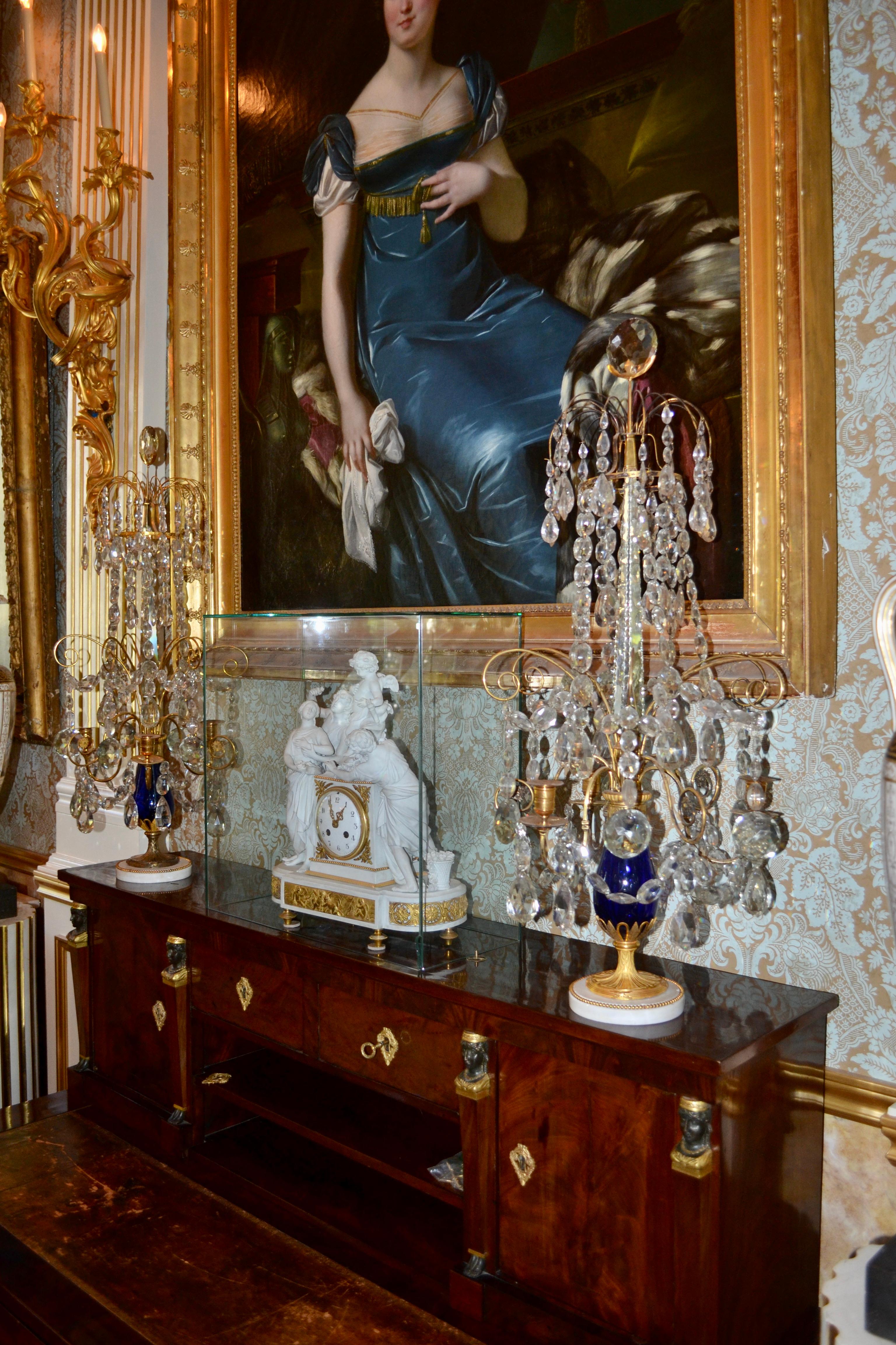Imperial Russian Crystal Cobalt Blue Glass and Gilt Bronze Girandoles Tsar Era For Sale 8