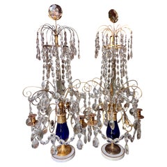 Imperial Russian Crystal Cobalt Blue Glass and Gilt Bronze Girandoles Tsar Era