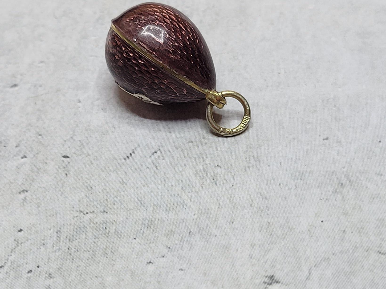 Faberge Imperial Guilloche Enamel Egg Pendant Bird, Workmaster Anders Nevalainen 3