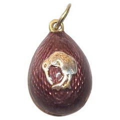 Faberge Imperial Guilloche Enamel Egg Pendant Bird, Workmaster Anders Nevalainen