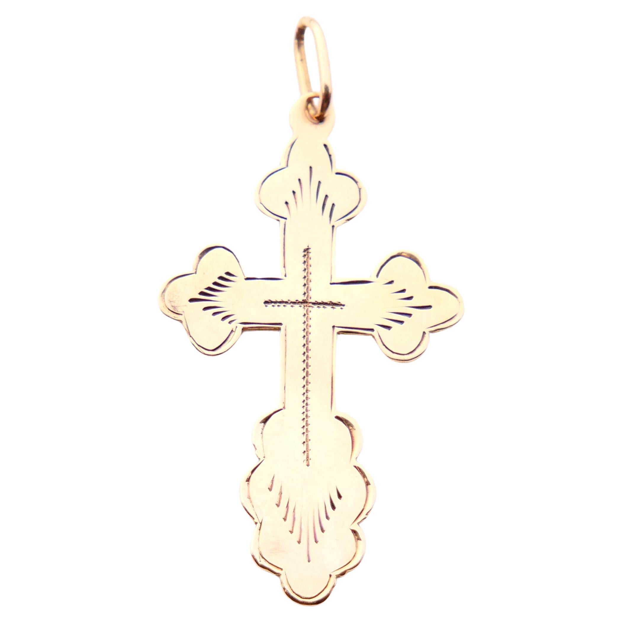 Imperial Russian Georgian Orthodox Cross Crucifix Solid 56 / 14K Gold /4cm /2 gr For Sale