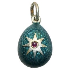 Imperial Russian Guilloche Egg Pendant with Ruby, workmaster Alfred Thielemann