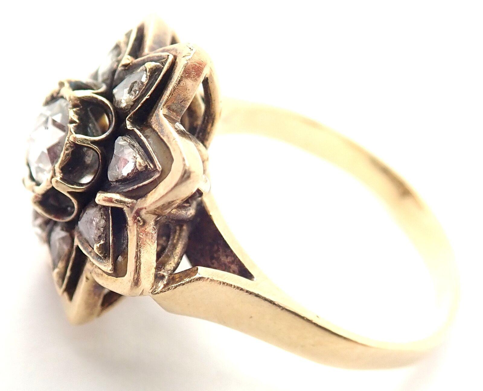 Rose Cut Imperial Russian Karl Fabergé Diamond Yellow Gold Flower Ring For Sale