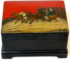 Imperial Russian Lacquered Papier-Mâché Troika Box, Lukutin Factory, 1880-1910