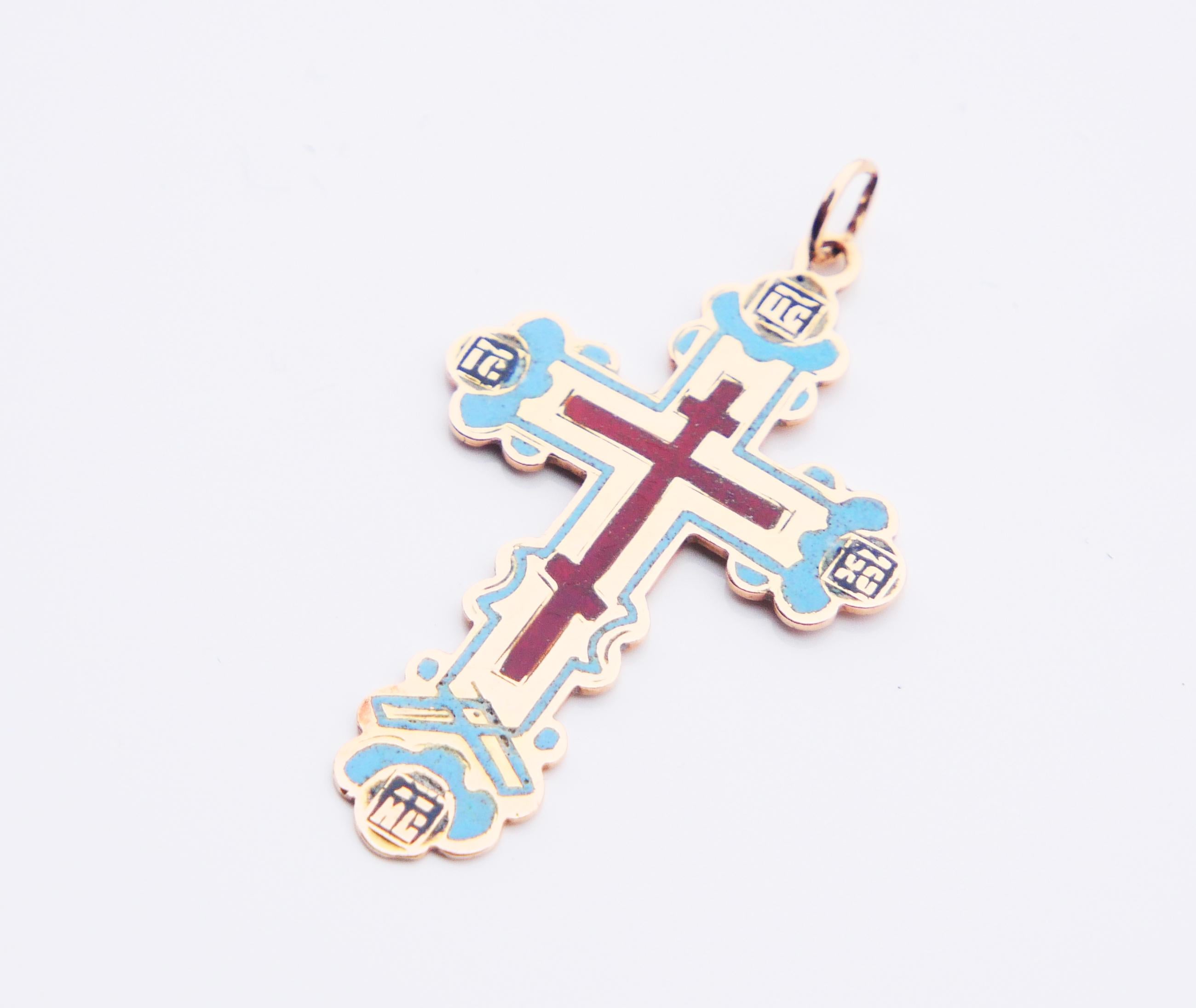 Imperiales kaiserlich-russisches orthodoxes Kreuzkreuz-Kreuz-Kreuz-Emaille Massiv 56 / 14K Gold / 4,45 gr (Zarenreich) im Angebot