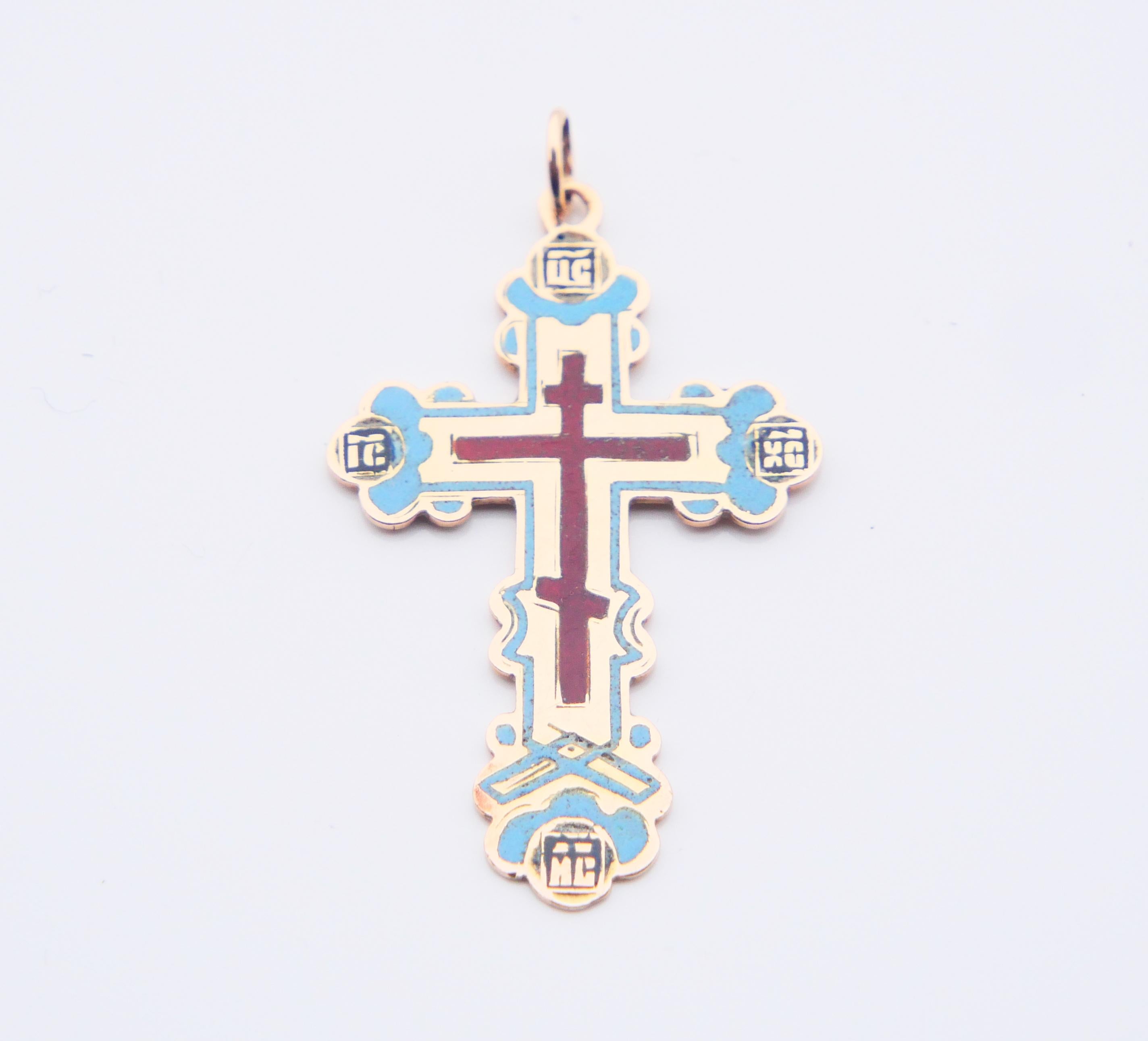 Imperiales kaiserlich-russisches orthodoxes Kreuzkreuz-Kreuz-Kreuz-Emaille Massiv 56 / 14K Gold / 4,45 gr im Angebot 2
