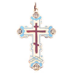 Imperial Russian Orthodox Cross Crucifix Enamel Solid 56 / 14K Gold / 4.45 gr