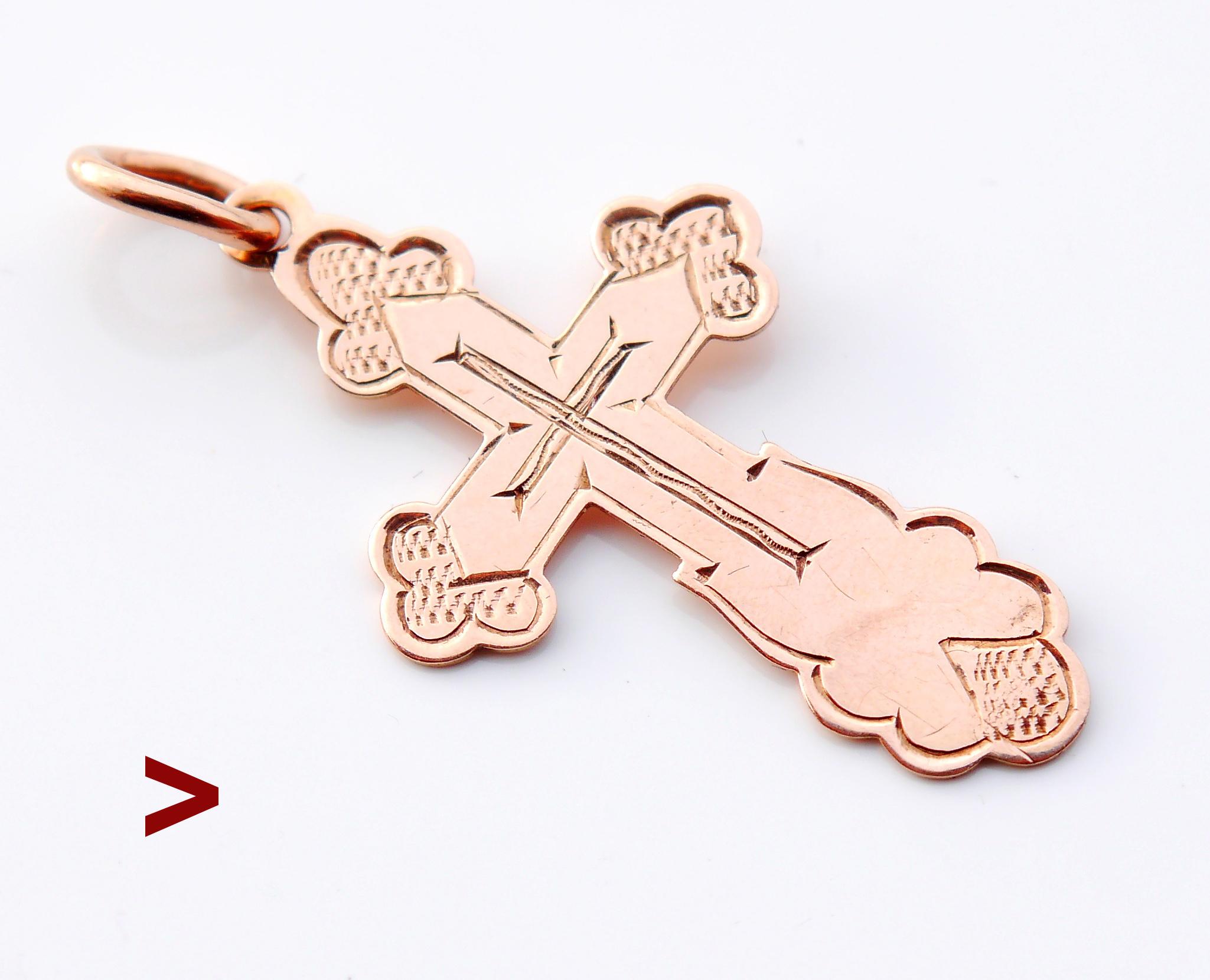 Art Nouveau Imperial Russian Orthodox Cross Crucifix Solid 56 / 14K Gold /4cm /1.9 gr For Sale